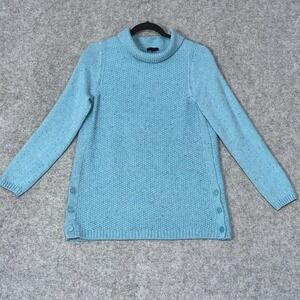 Talbots Turtleneck Sweater Womens Medium Teal Confetti Knit Button Side‎ Cozy